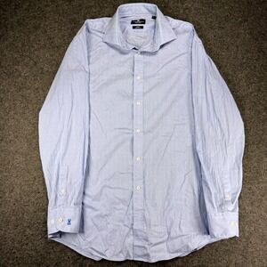 Psycho Bunny Men's Dress Shirt 16 34/35 L Modern Fit Stretch Non Iron Blue Plaid